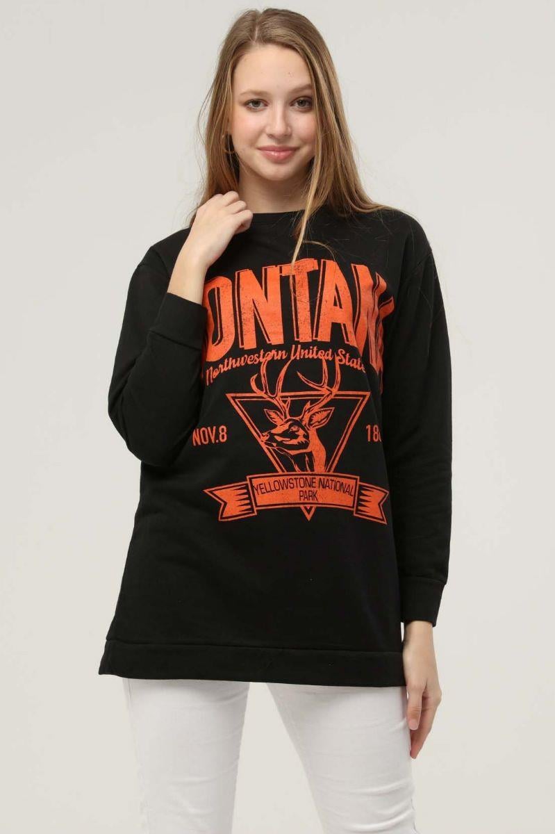 Sweatshirt Kadın Montana Baskılı Sweatshirt Siyah