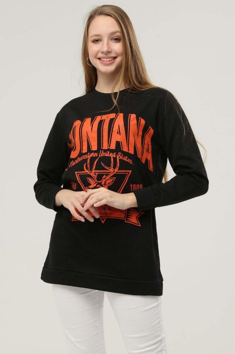 Sweatshirt Kadın Montana Baskılı Sweatshirt Siyah