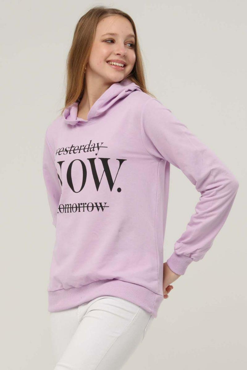 Sweatshirt Kadın Now Baskılı Kapüşonlu Sweatshirt Lila