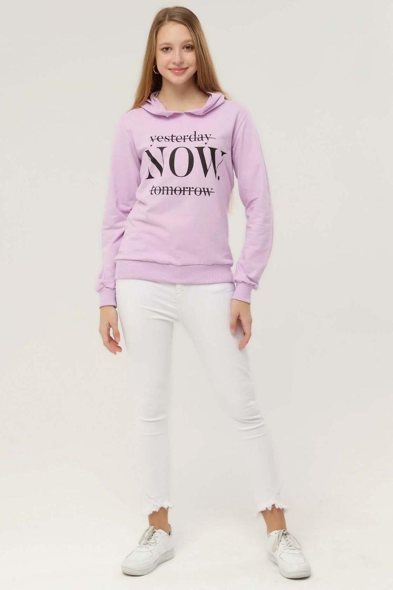 Sweatshirt Kadın Now Baskılı Kapüşonlu Sweatshirt Lila