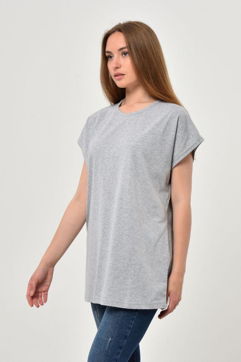 Tshirt Kadın Oversize Basic Yarasa Kol T-Shirt Gri