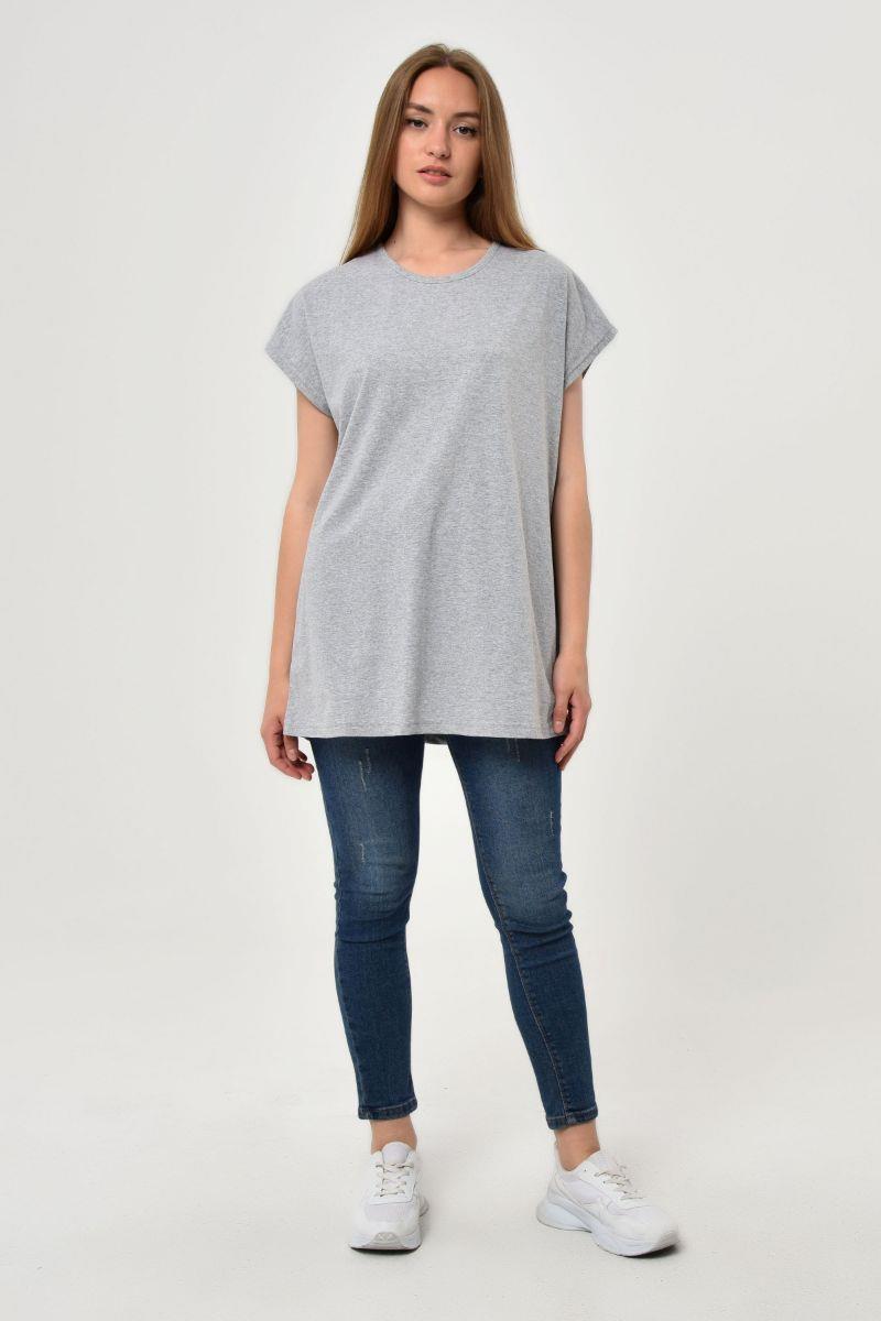 Tshirt Kadın Oversize Basic Yarasa Kol T-Shirt Gri