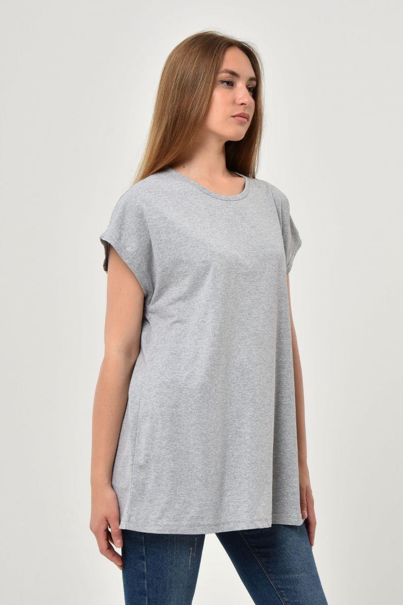 Tshirt Kadın Oversize Basic Yarasa Kol T-Shirt Gri