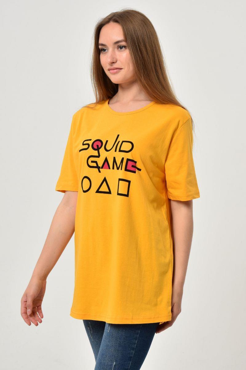 Tshirt Kadın Oversize Squid Game Baskılı T-Shirt Hardal