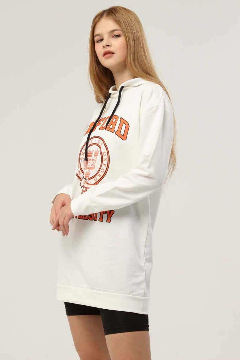 Sweatshirt Kadın Oxford Baskılı Kapüşonlu Sweatshirt Ekru