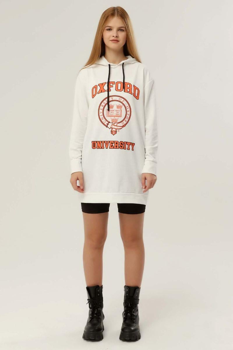 Sweatshirt Kadın Oxford Baskılı Kapüşonlu Sweatshirt Ekru