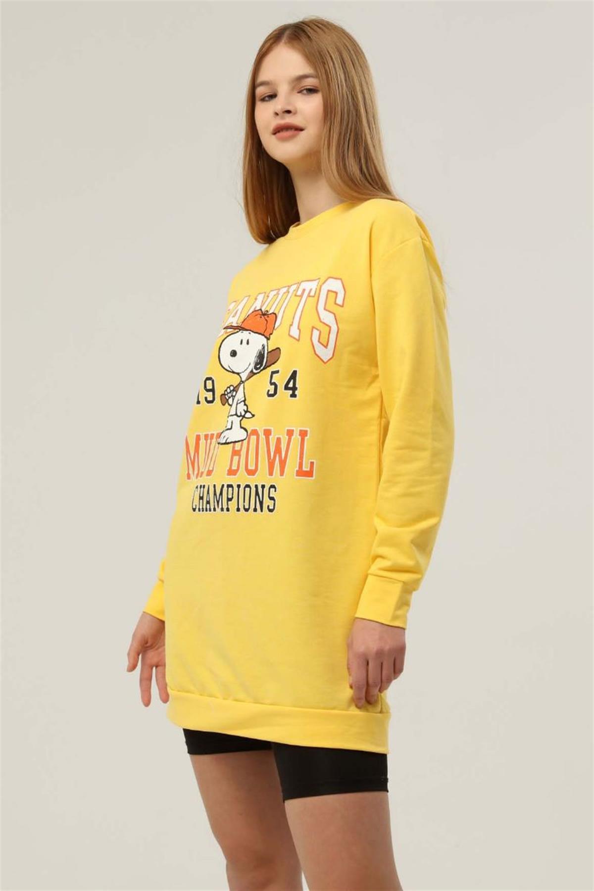 Sweatshirt Kadın Peanuts Baskılı Sweatshirt Sarı