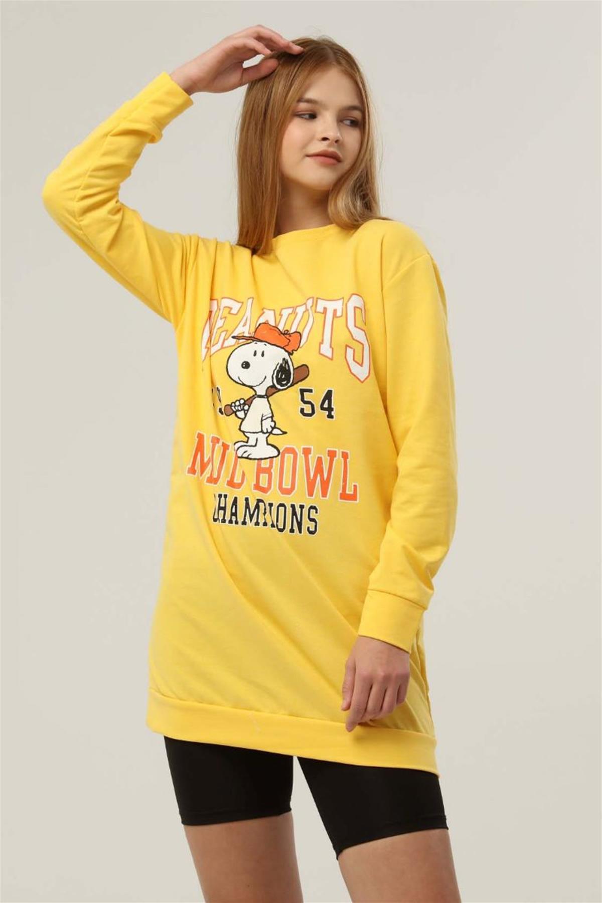 Sweatshirt Kadın Peanuts Baskılı Sweatshirt Sarı