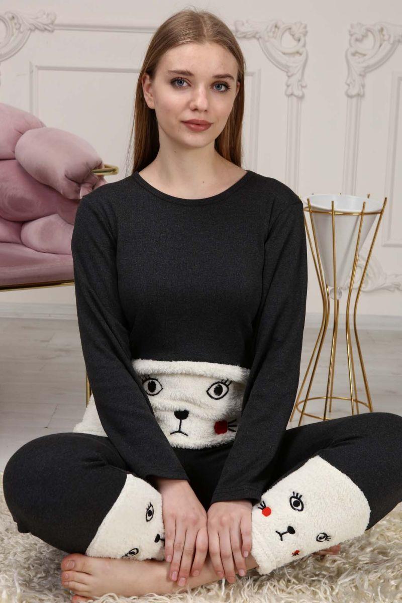 Pijama Takımı Kadın Polar Pijama Takımı Ekru