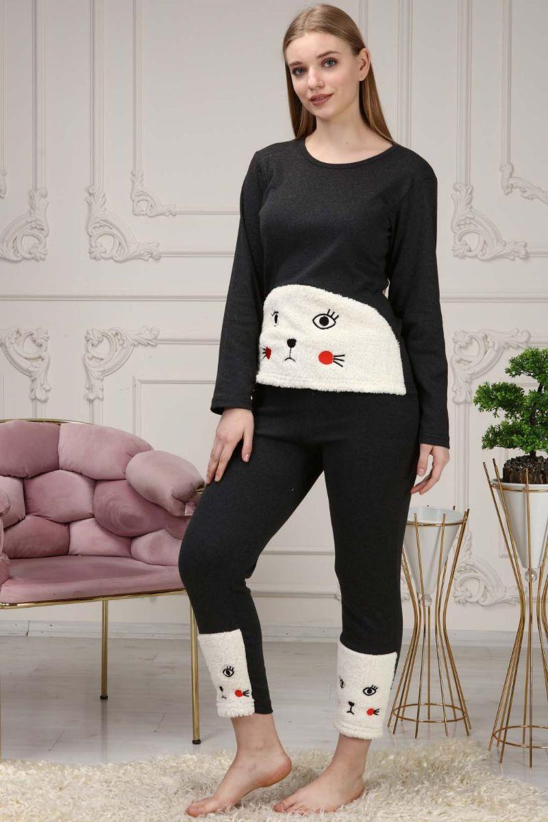 Pijama Takımı Kadın Polar Pijama Takımı Ekru