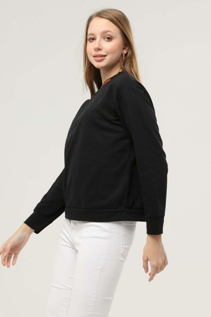 Sweatshirt Kadın Sunday Baskılı Kapüşonlu Nakışlı Sweatshirt Siyah