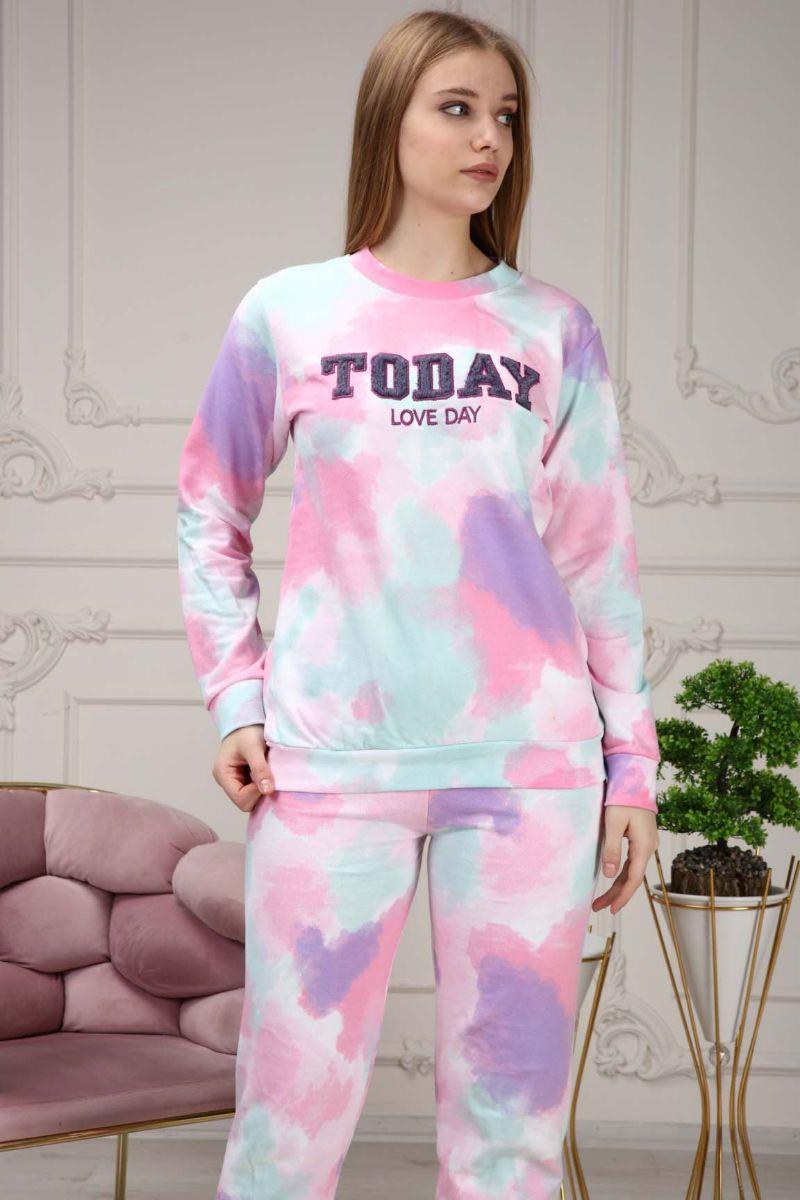 Pijama Takımı Kadın Today Baskılı Batik Eşofman Takımı Pembe