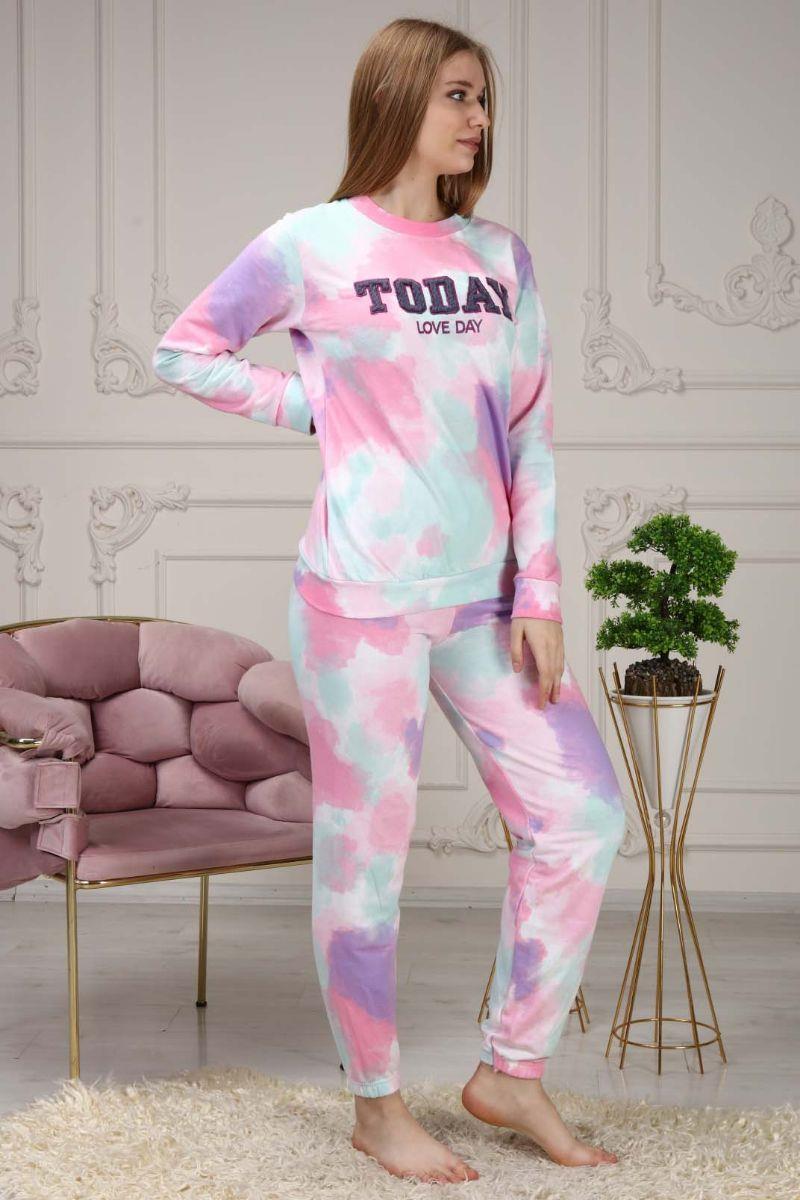 Pijama Takımı Kadın Today Baskılı Batik Eşofman Takımı Pembe