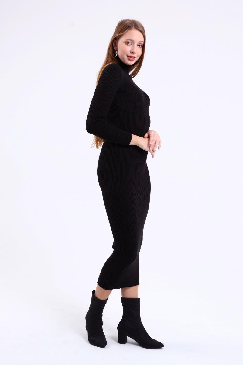 Elbise Kadın Triko Basic Elbise Siyah