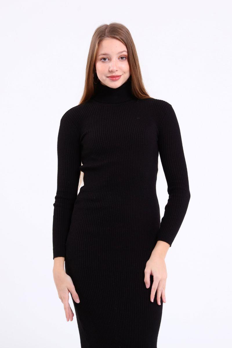 Elbise Kadın Triko Basic Elbise Siyah