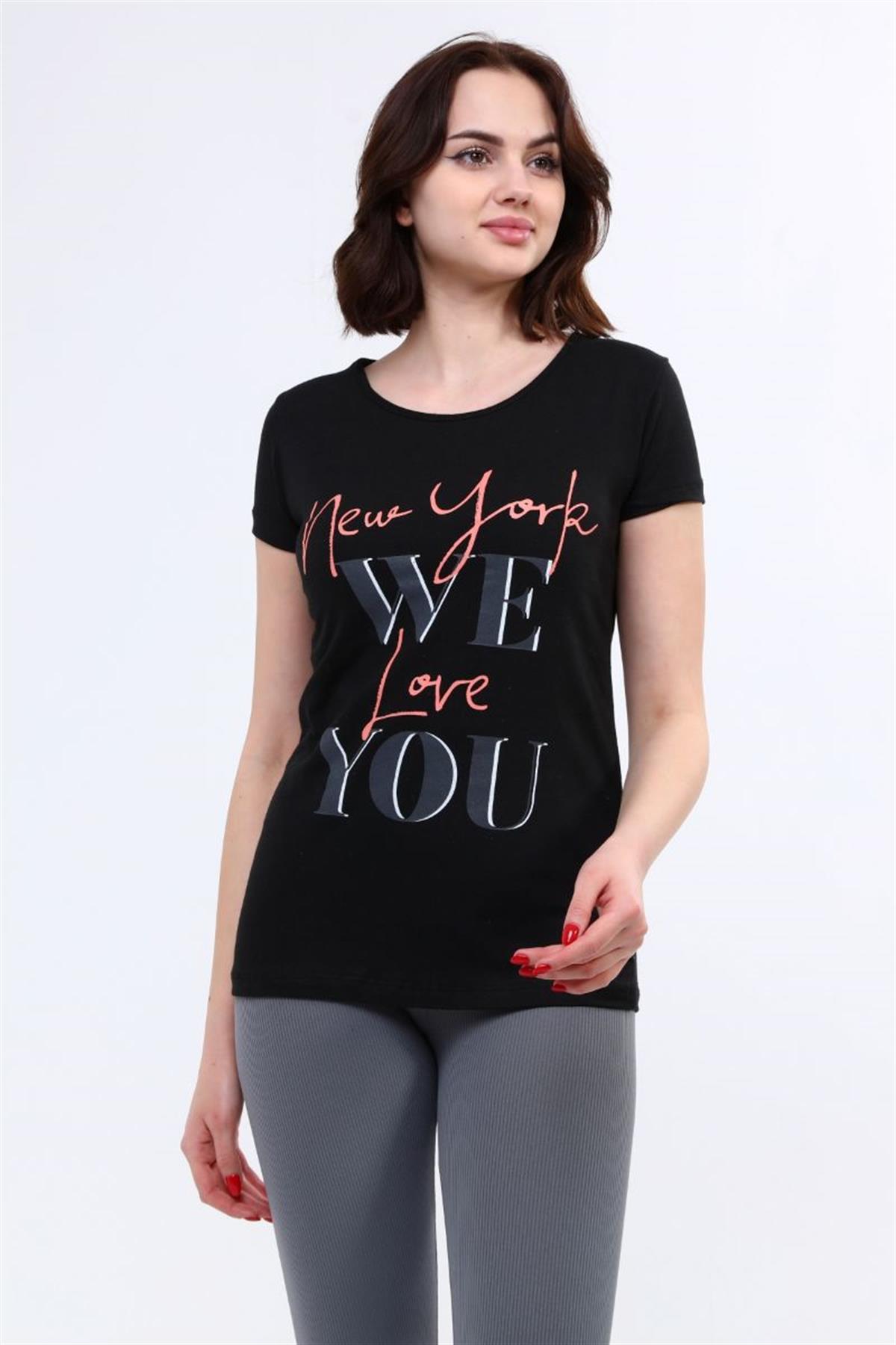 Tshirt Kadın Yazı Baskılı T-Shirt Siyah