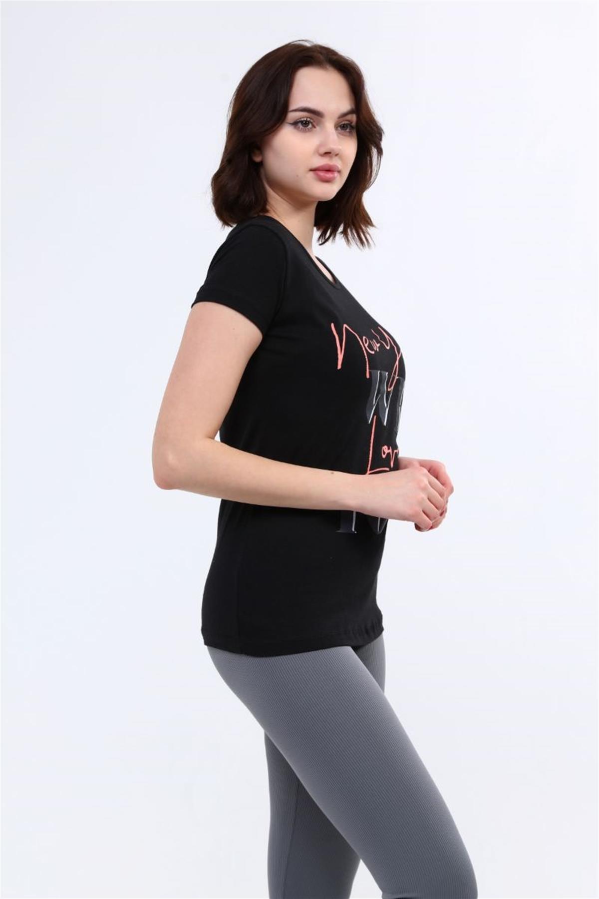 Tshirt Kadın Yazı Baskılı T-Shirt Siyah