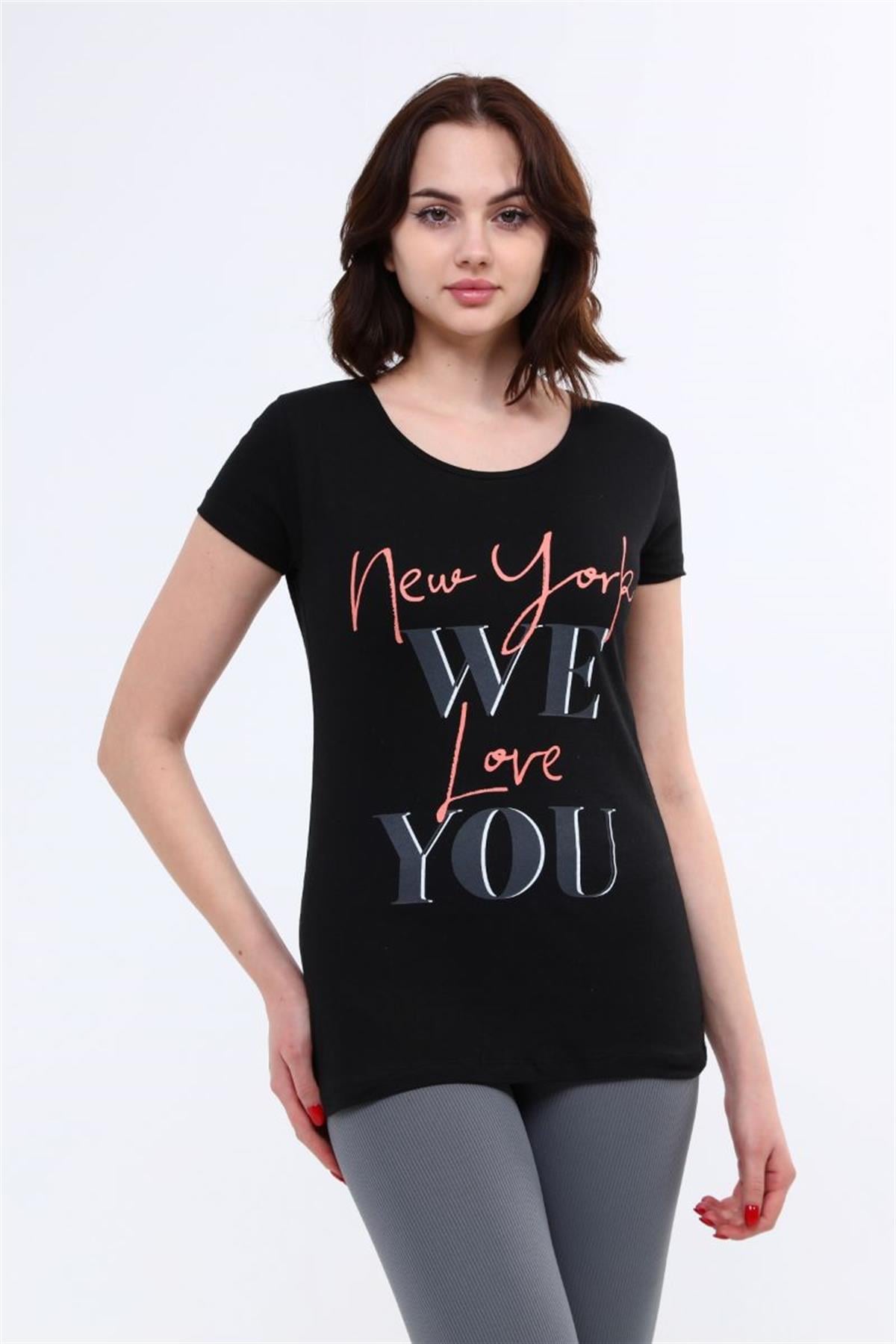 Tshirt Kadın Yazı Baskılı T-Shirt Siyah