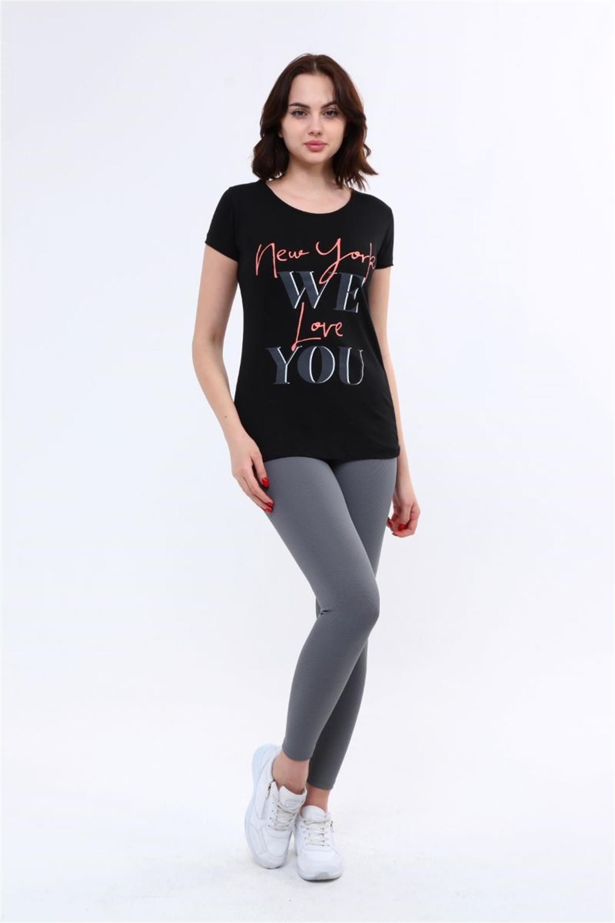Tshirt Kadın Yazı Baskılı T-Shirt Siyah