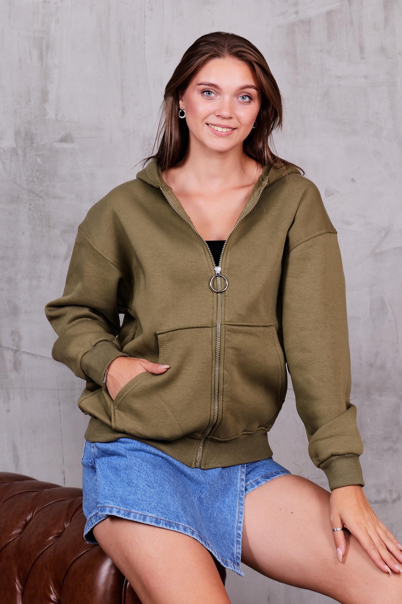 Sweatshirt Kapüşonlu Fermuarlı İçi Şardonlu Sweatshirt