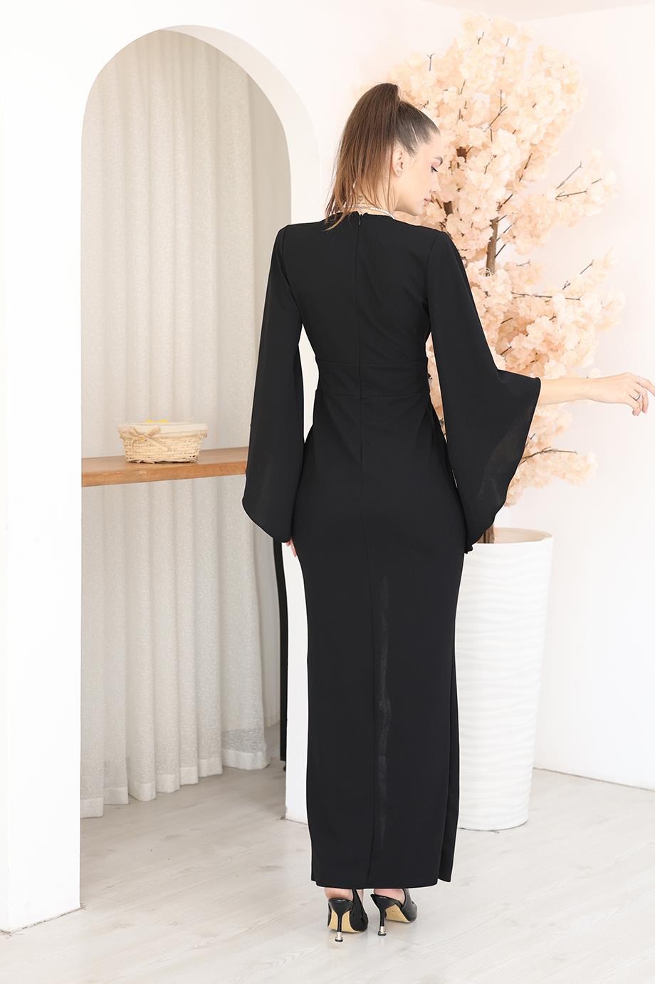 Elbise Kolları Volanlı Maxi Boy Elbise