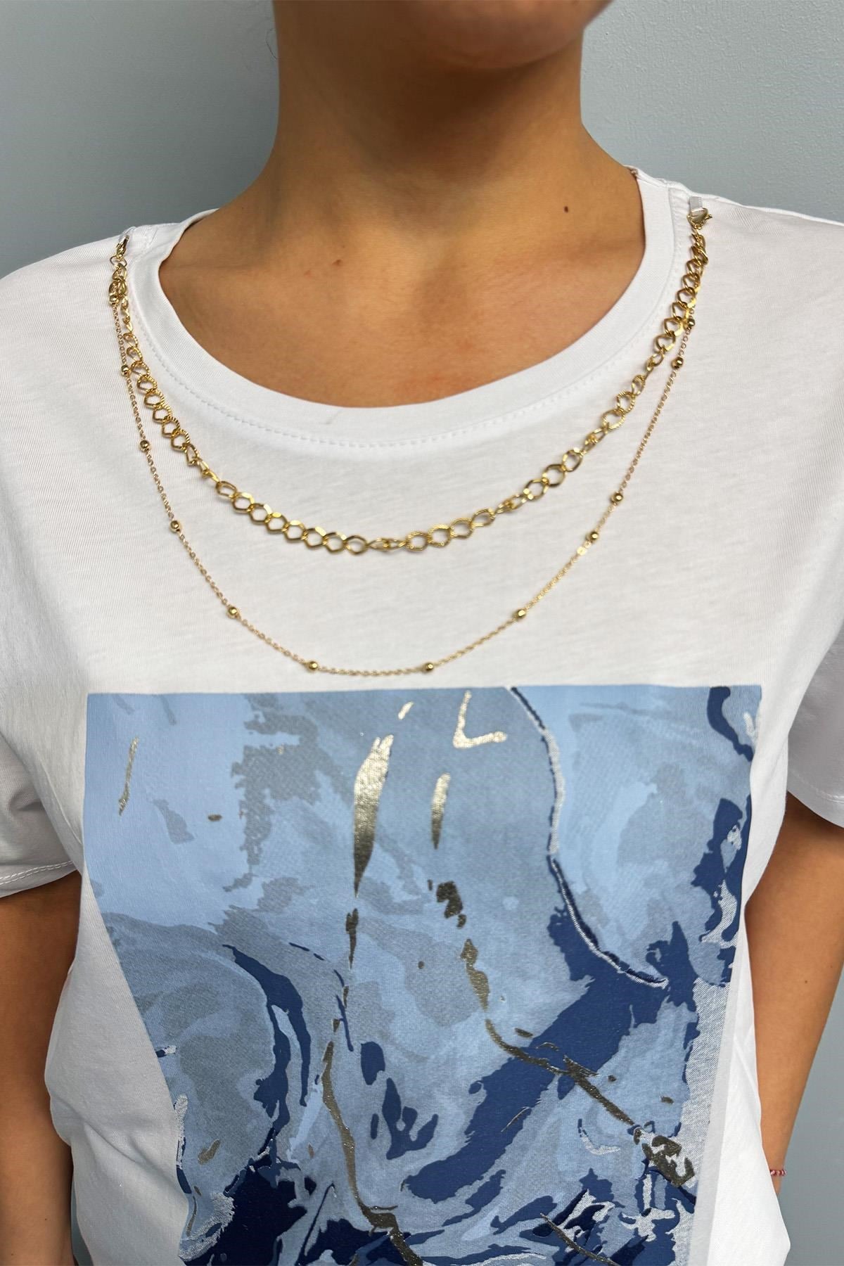 Tshirt Kolye Detaylı Pamuklu Tshirt