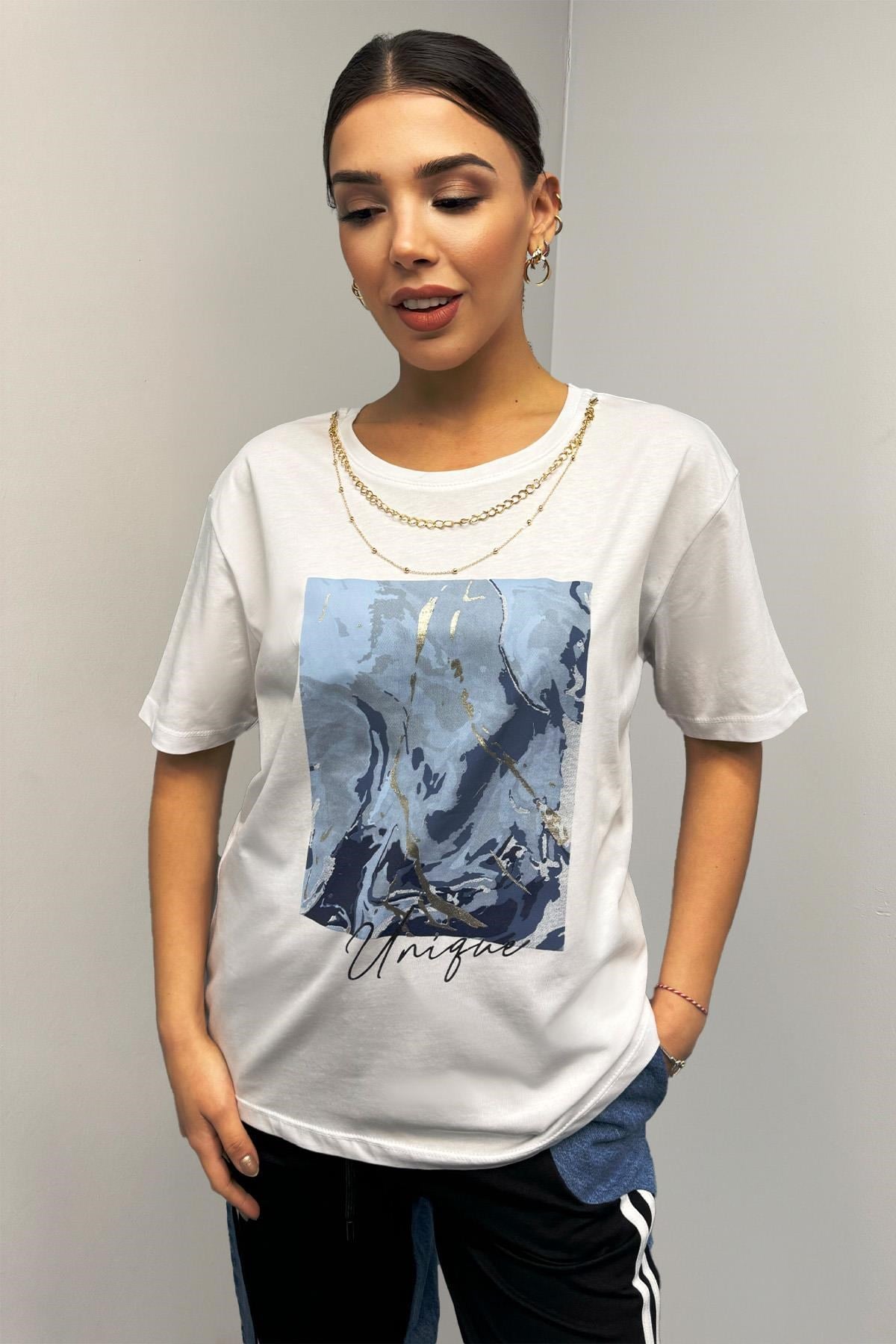 Tshirt Kolye Detaylı Pamuklu Tshirt