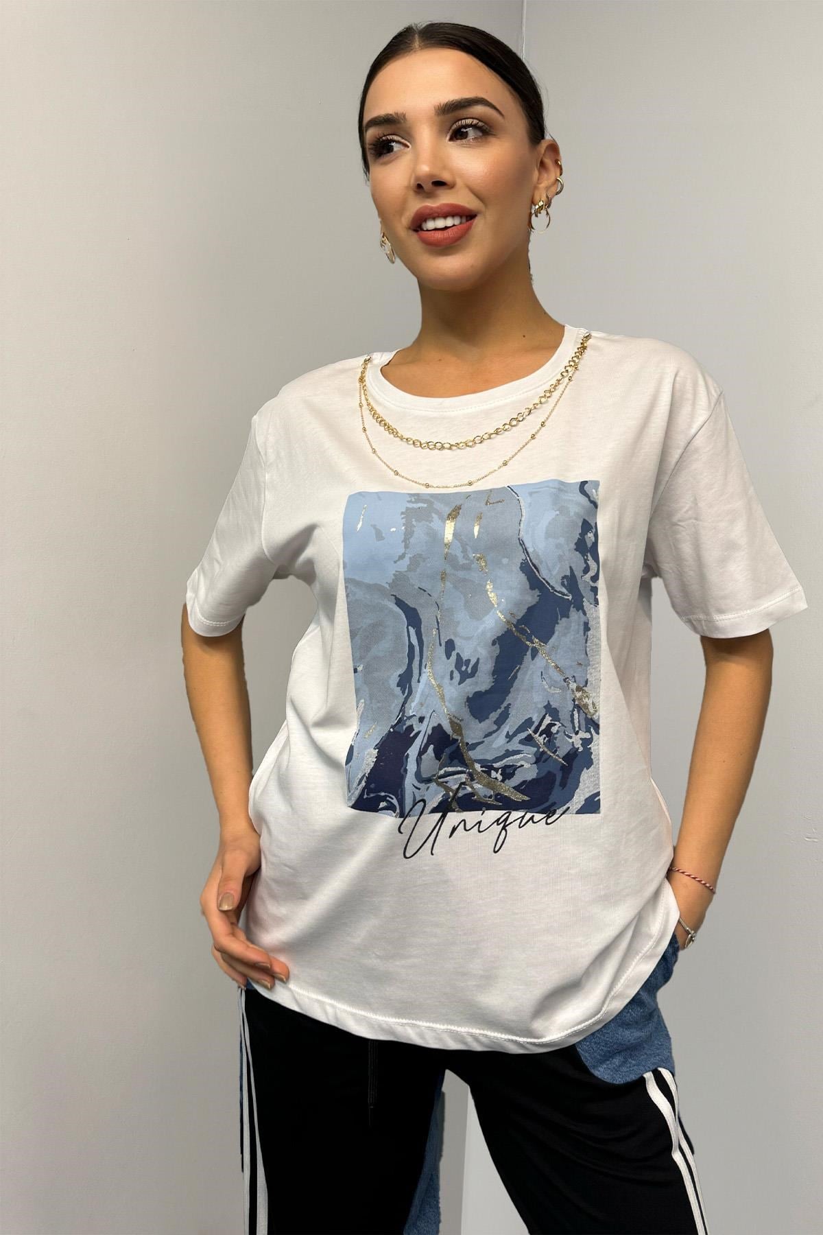 Tshirt Kolye Detaylı Pamuklu Tshirt