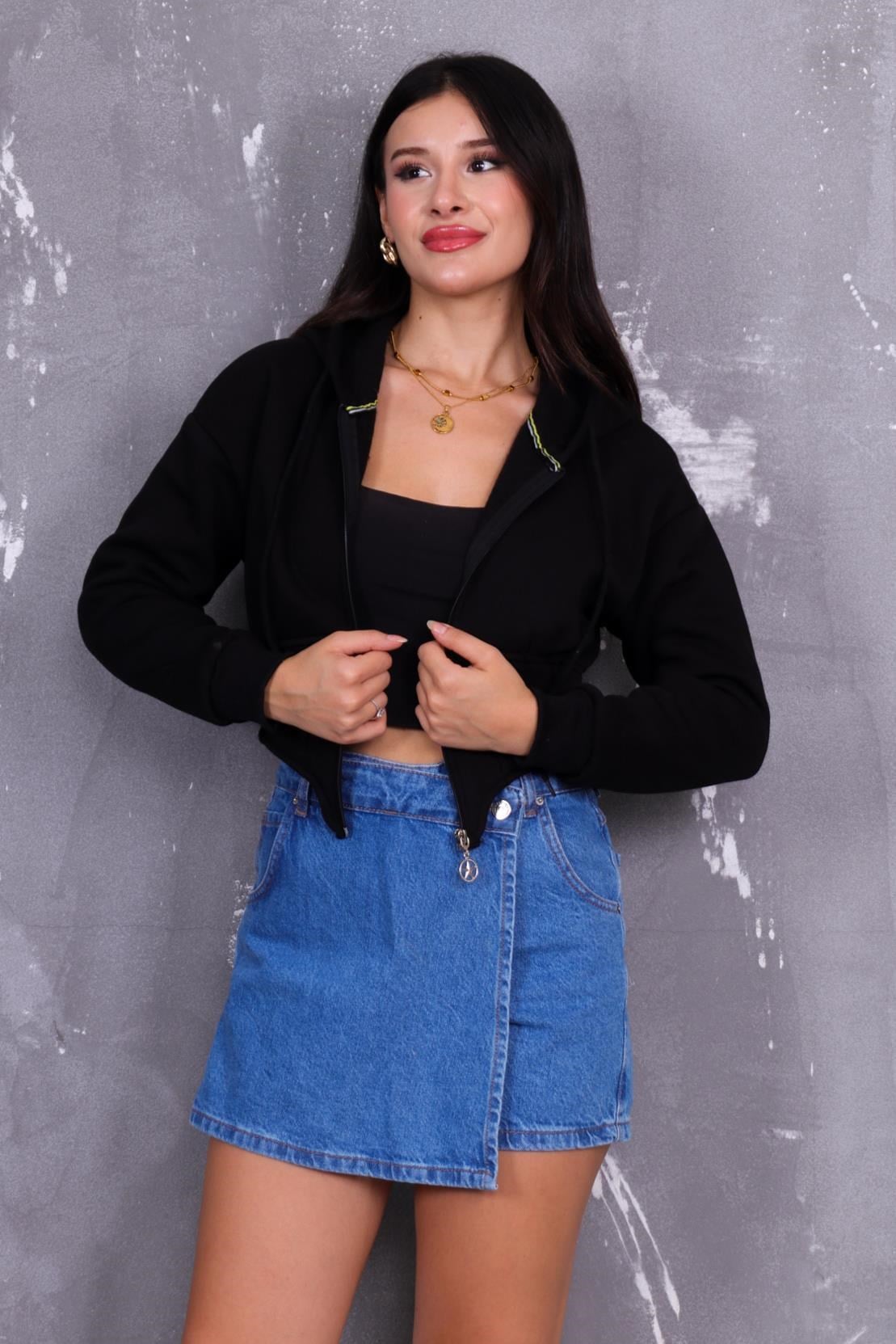 Hırka Korseli Şardonlu Kapüşonlu Sweatshirt