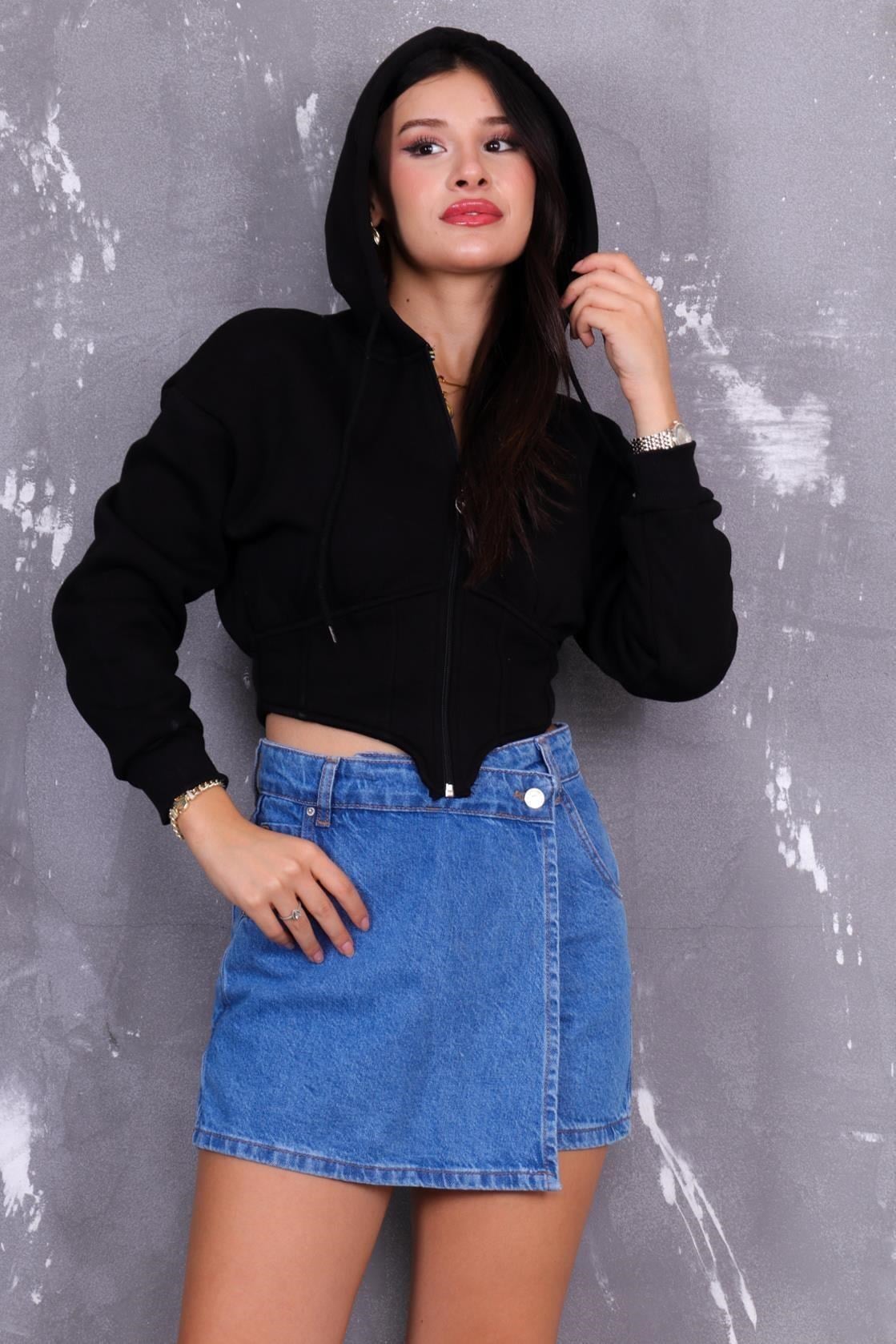 Hırka Korseli Şardonlu Kapüşonlu Sweatshirt