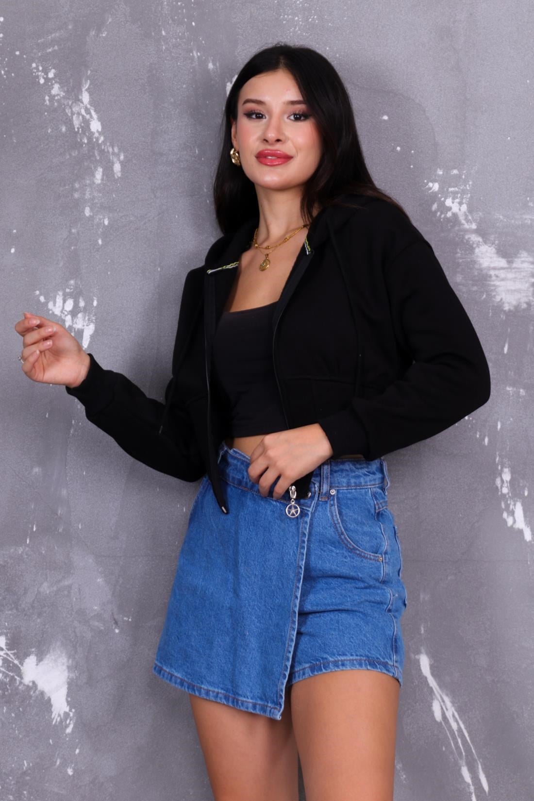 Hırka Korseli Şardonlu Kapüşonlu Sweatshirt