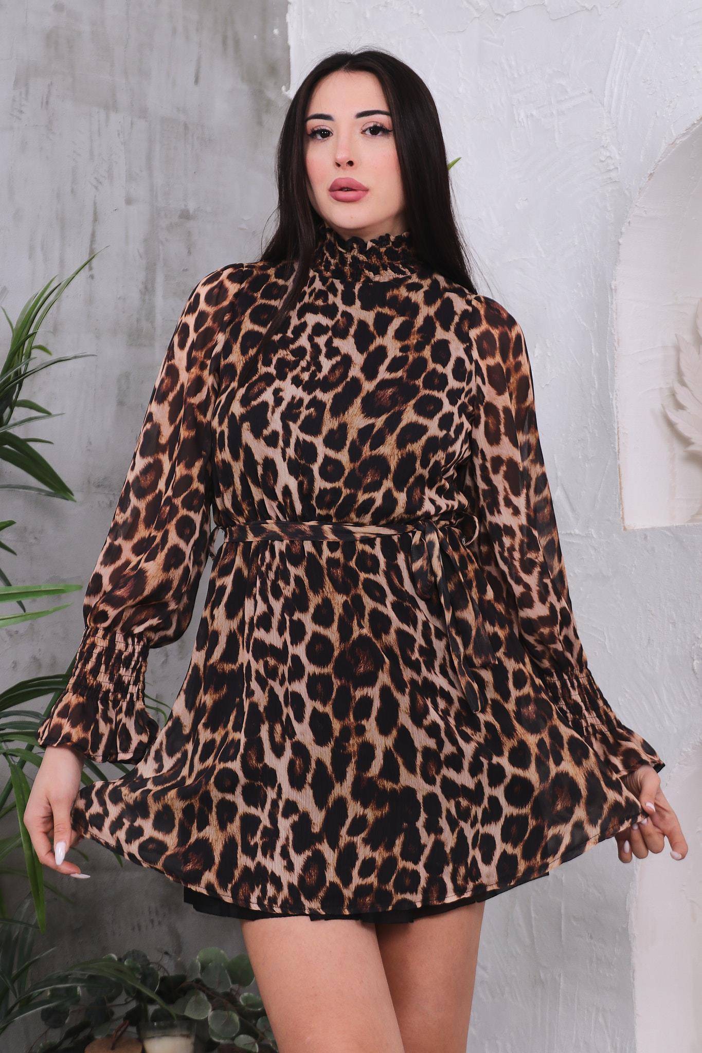 Elbise Leopar Şifon Elbise