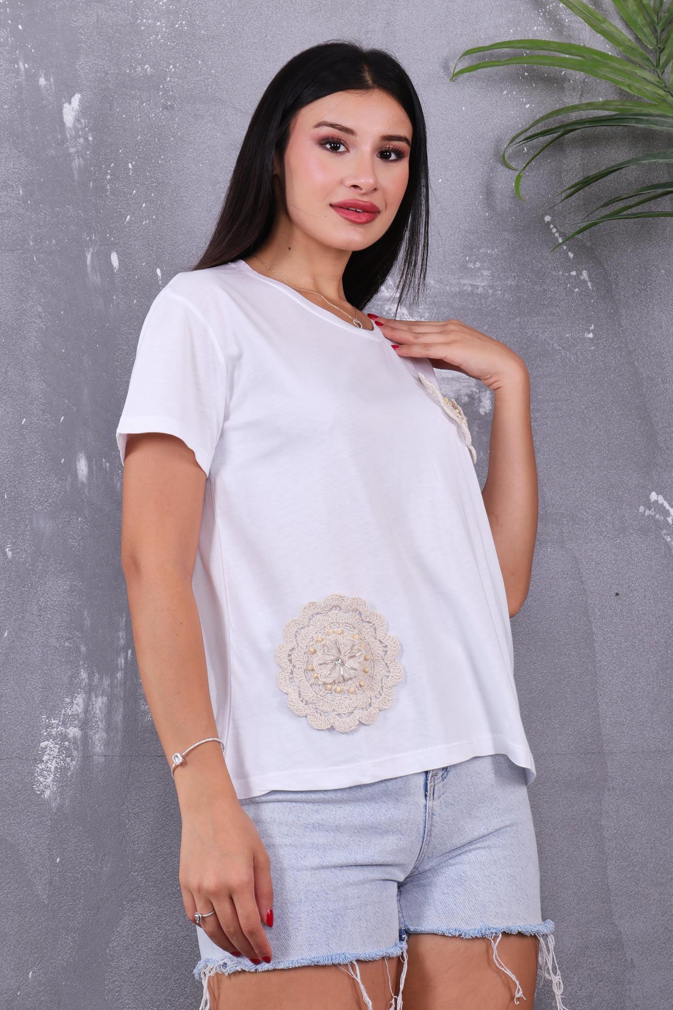 Tshirt Motif Detaylı Pamuklu Likralı Tshirt