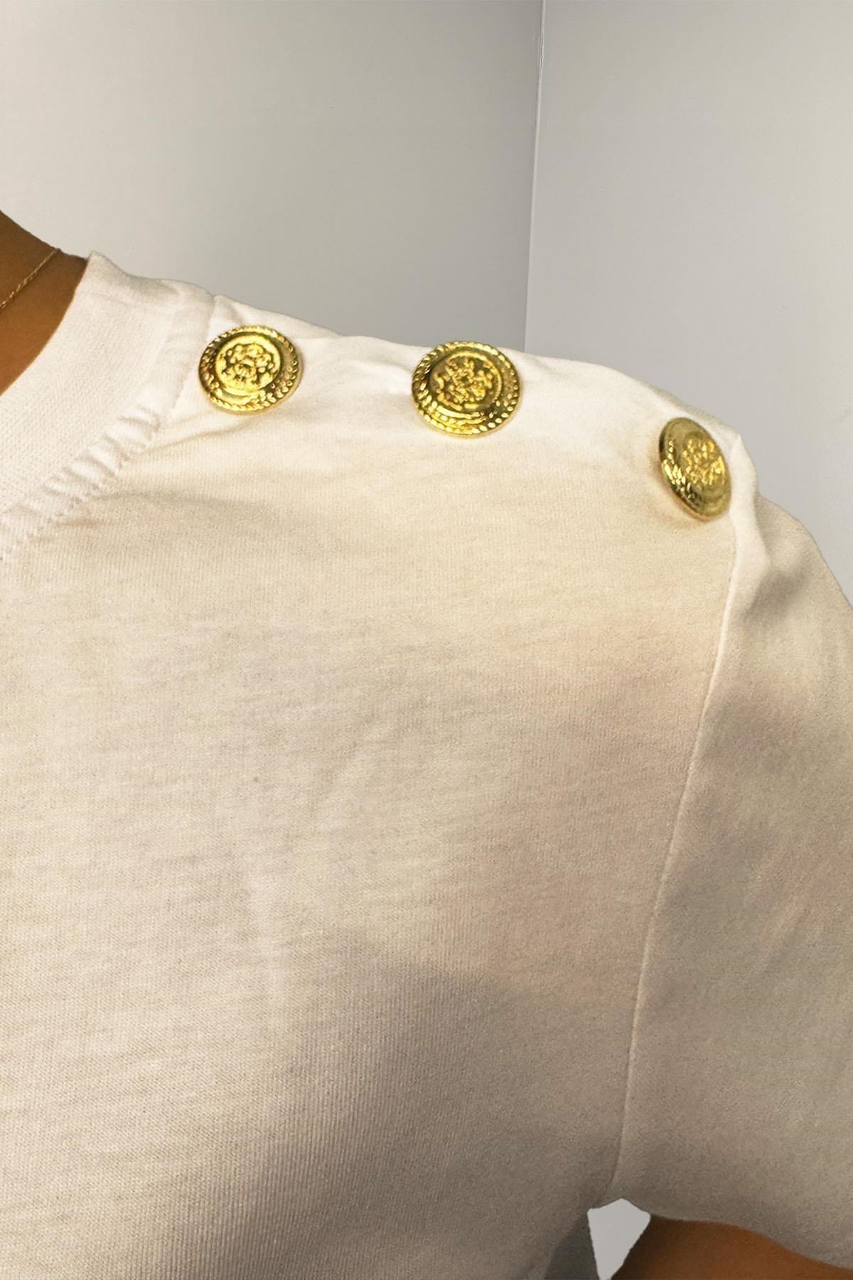 Tshirt Omuzu Düğme Detaylı Pamuklu Basıc T-shirt