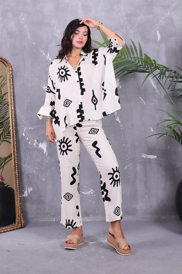 İkili Takım Oversize Gömlek Detaylı Takım