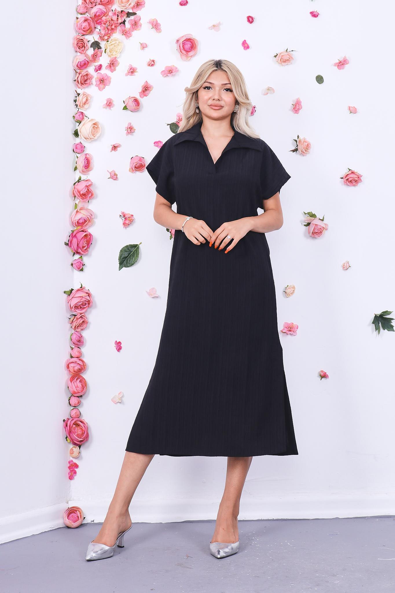 Elbise Polo Yaka Yırtmaçlı Elbise