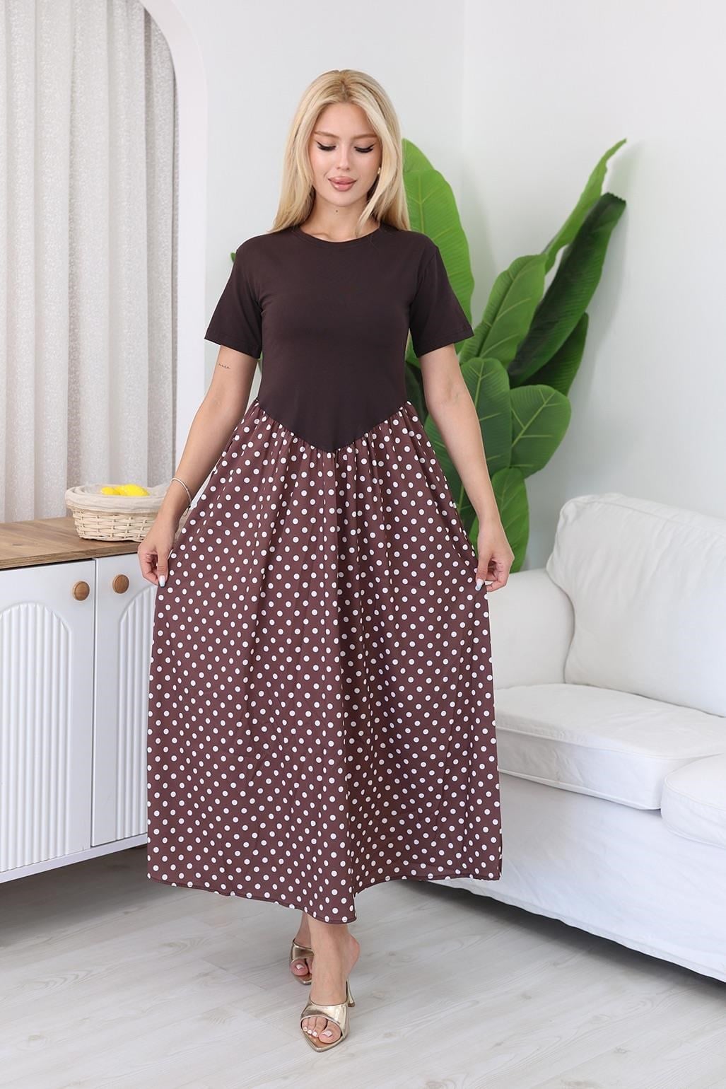 Elbise Puantiye Detaylı Poplin Kumaş Elbise