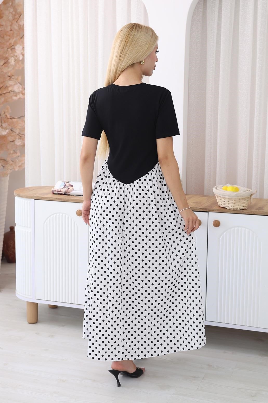 Elbise Puantiye Detaylı Poplin Kumaş Elbise