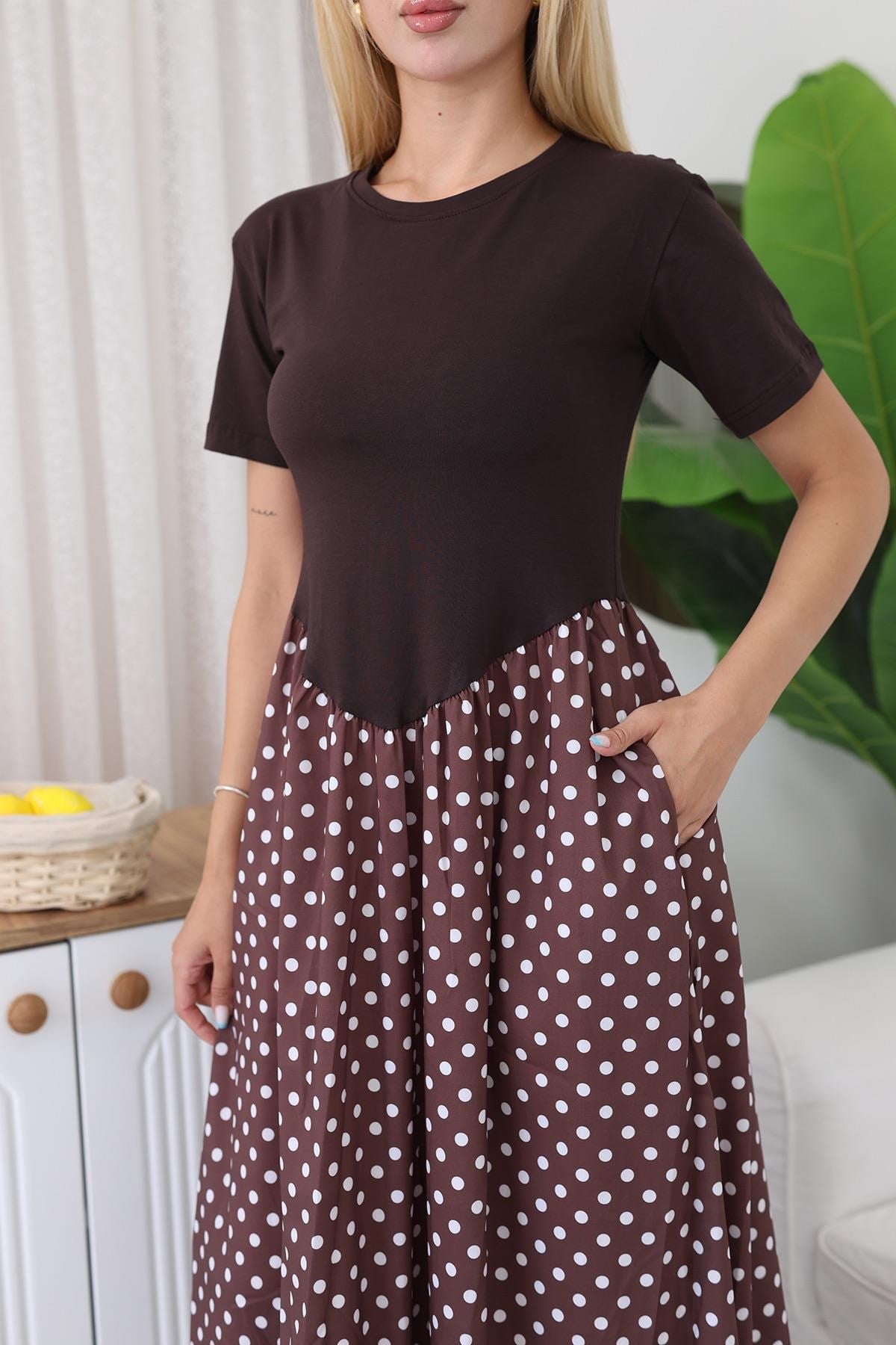 Elbise Puantiye Detaylı Poplin Kumaş Elbise