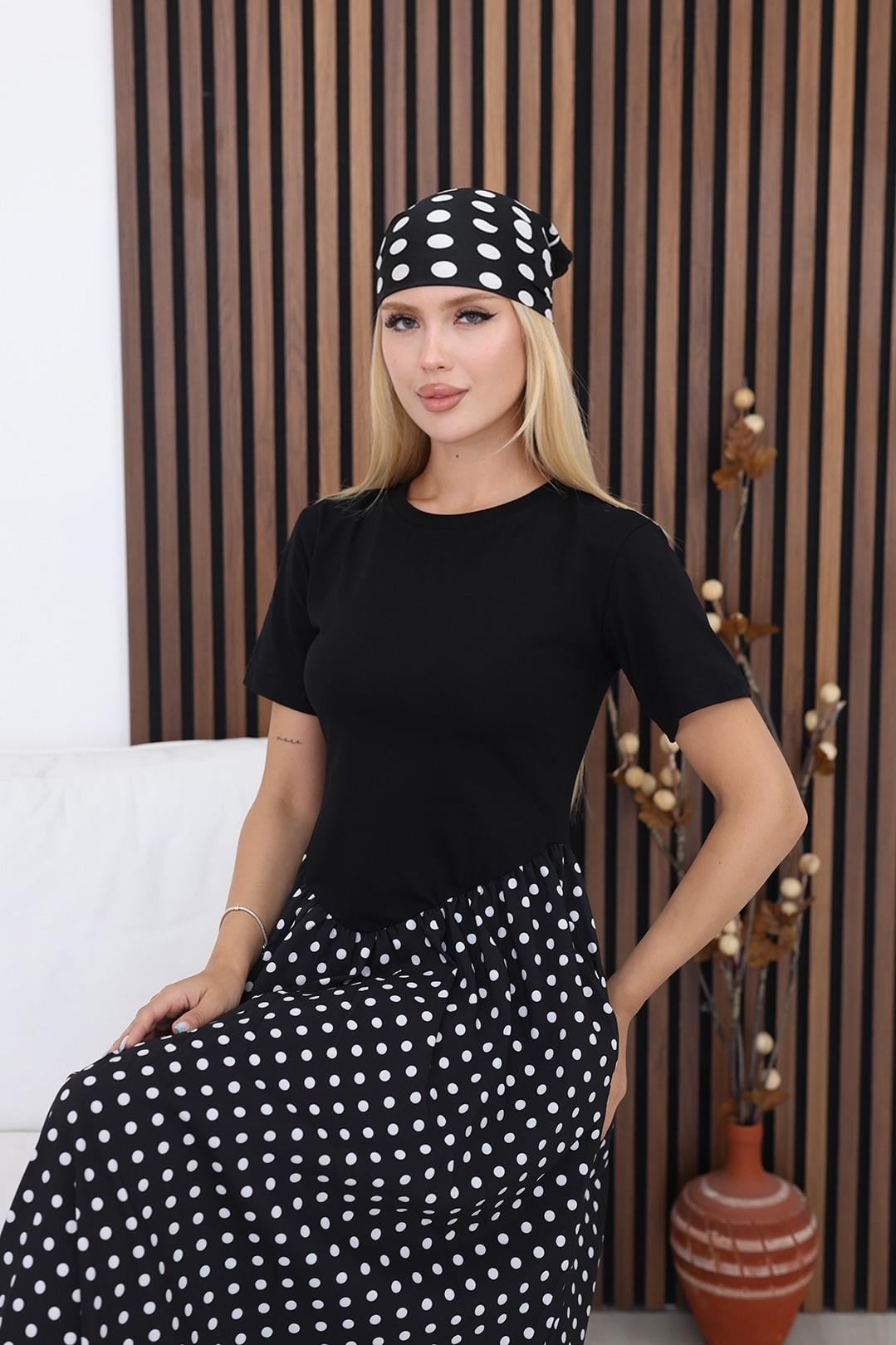 Elbise Puantiye Detaylı Poplin Kumaş Elbise