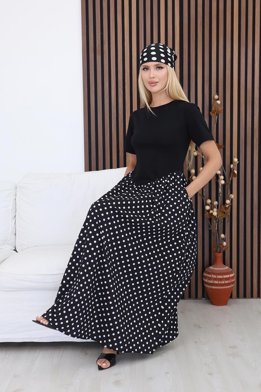 Elbise Puantiye Detaylı Poplin Kumaş Elbise