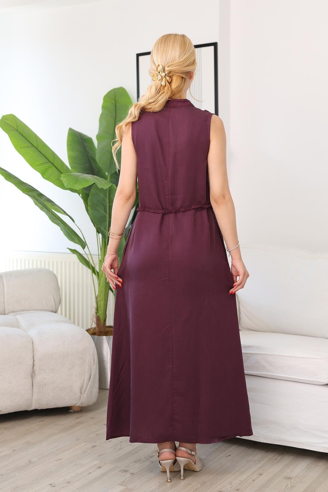 Elbise Tencel Kumaş Kemer Aksesuarlı Elbise