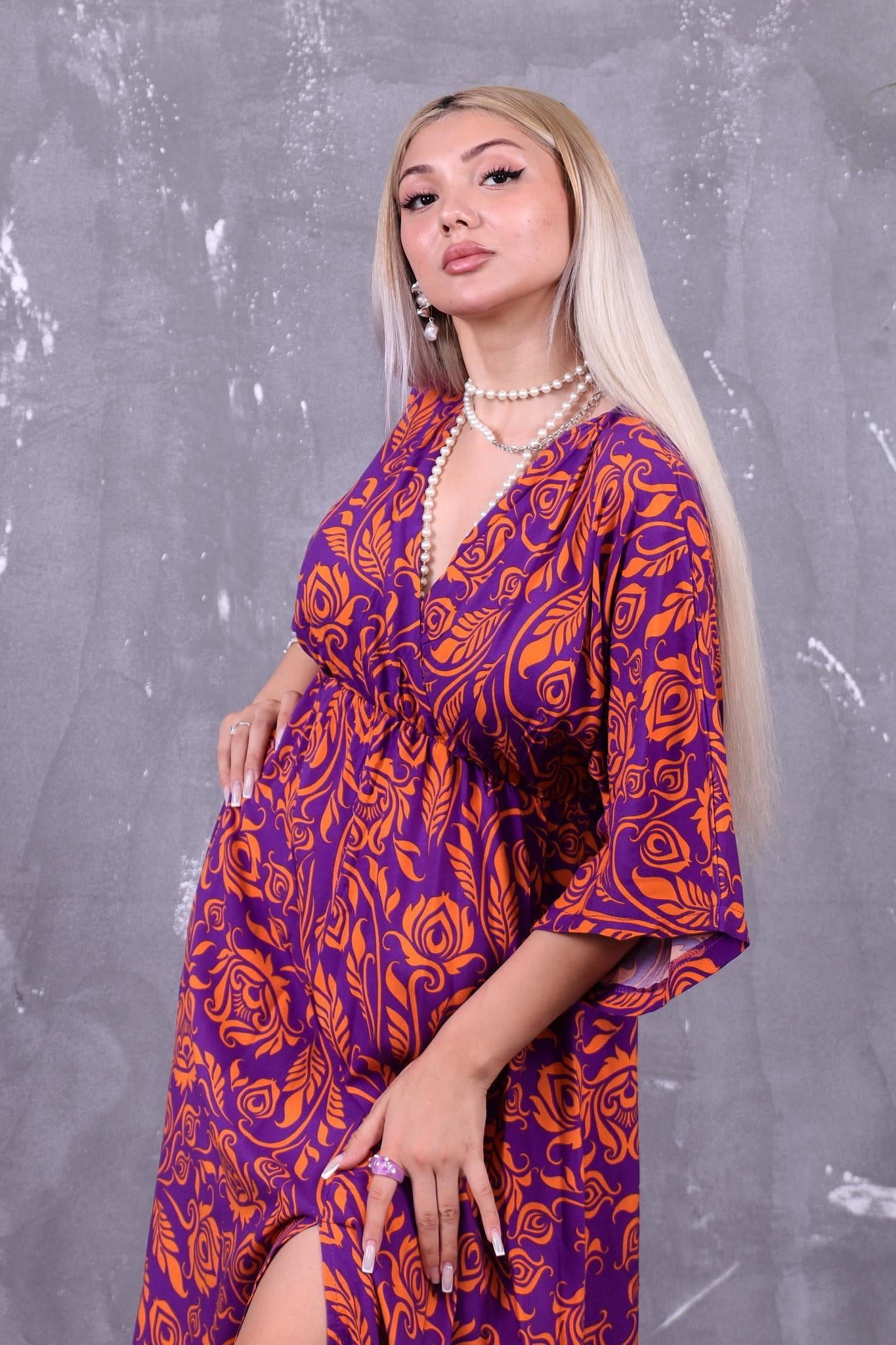 Elbise Yarasa Kol Beli Lastikli Elbise