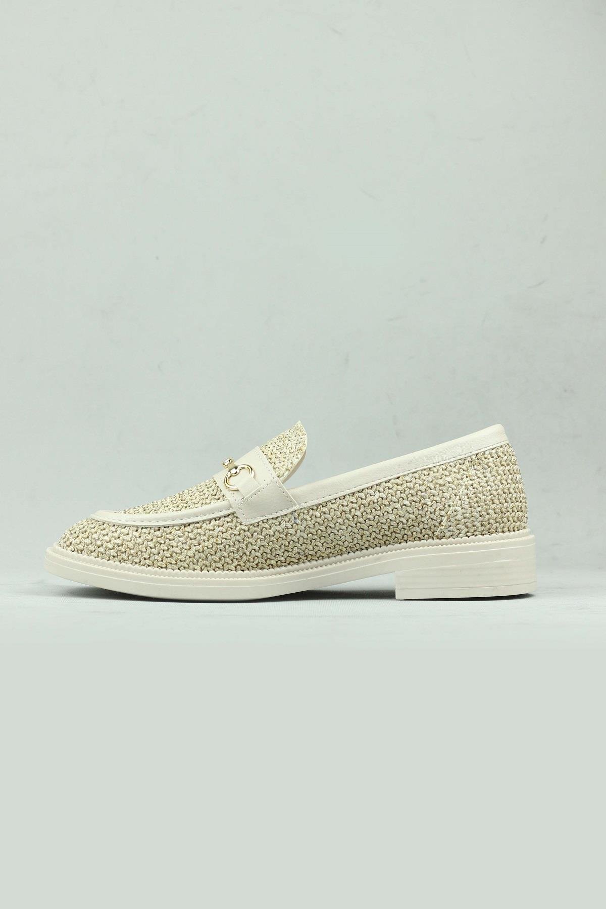 Punto 332114 Naturel Örgü Dokulu Loafer Ayakkabı Kadın