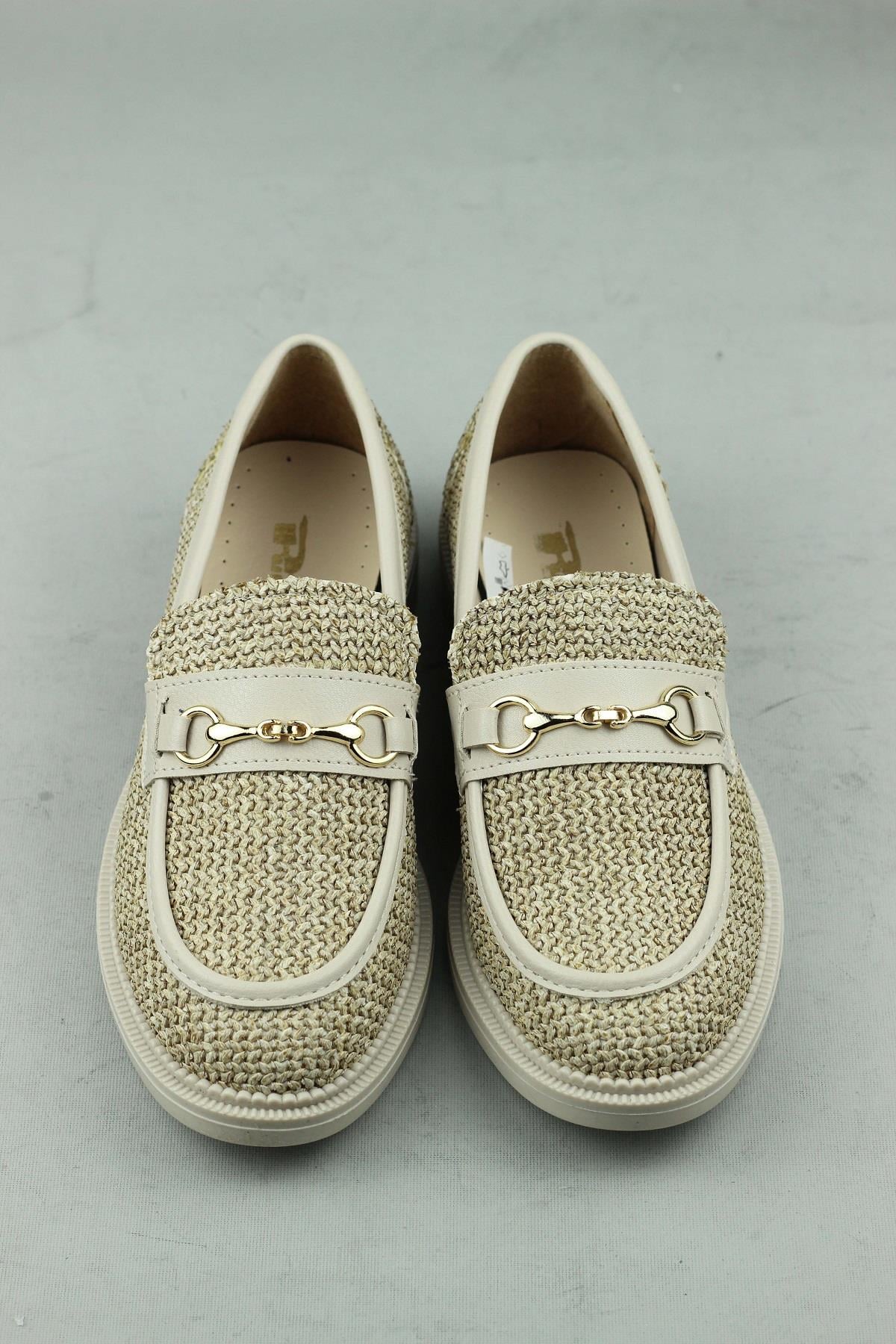 Punto 332114 Naturel Örgü Dokulu Loafer Ayakkabı Kadın