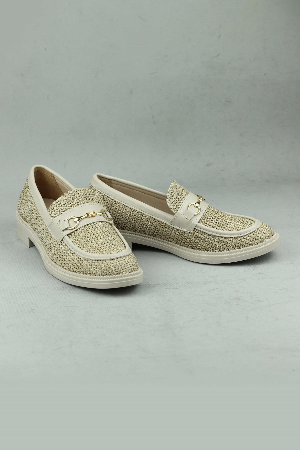 Punto 332114 Naturel Örgü Dokulu Loafer Ayakkabı Kadın