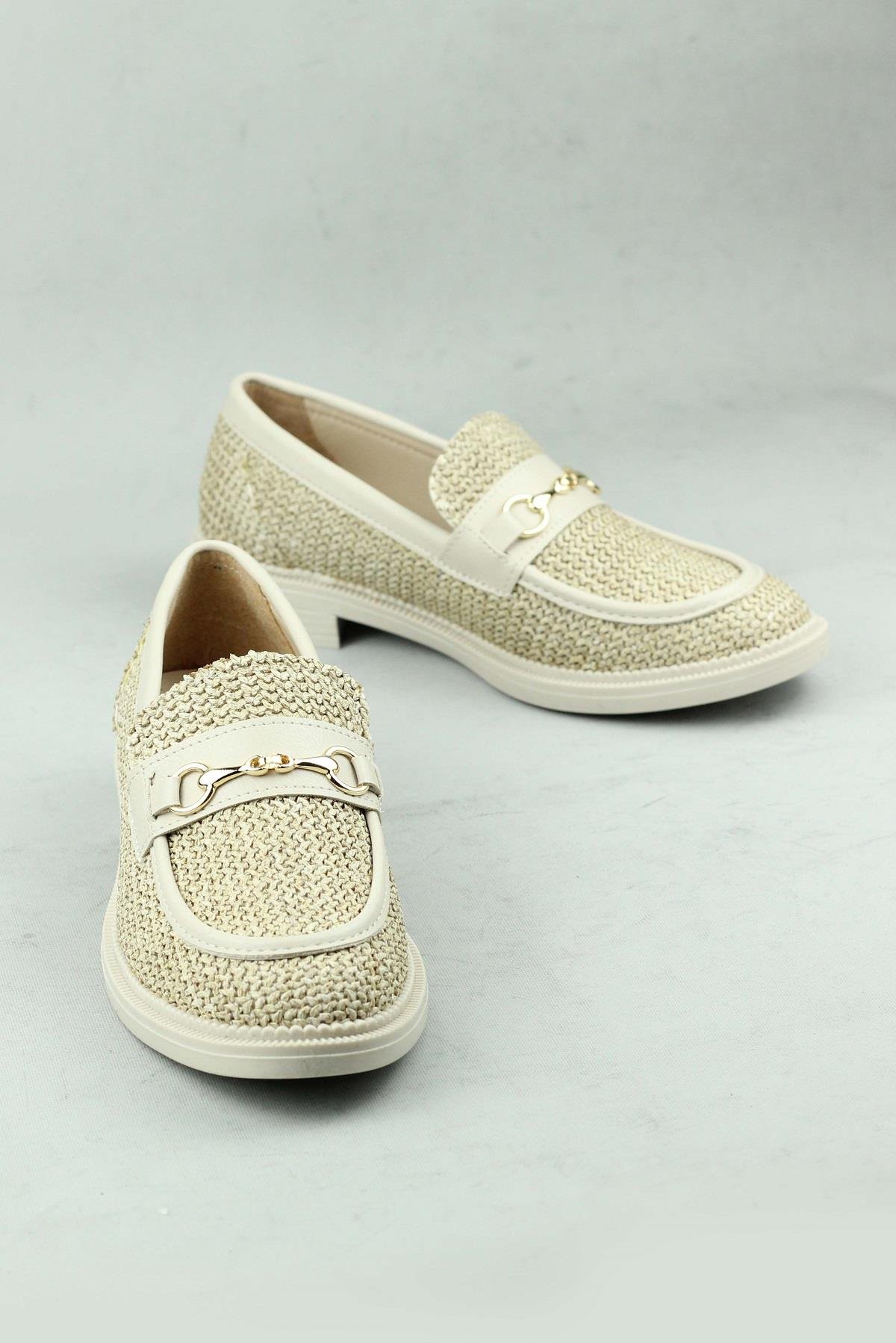 Punto 332114 Naturel Örgü Dokulu Loafer Ayakkabı Kadın