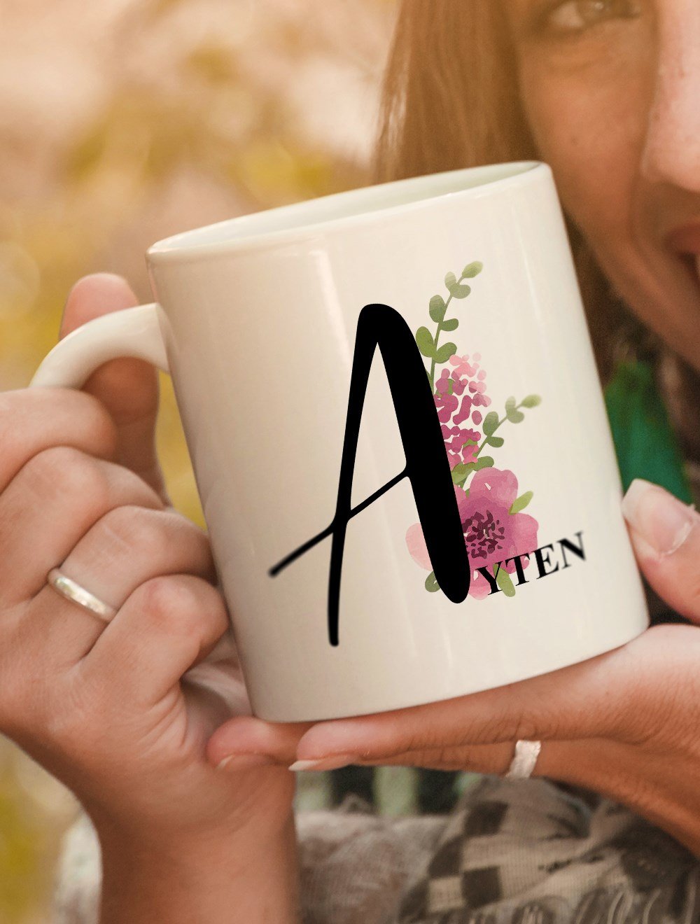 Harfli KupalarA BAŞ HARFLİ ÇİÇEK TASARIM KUPA