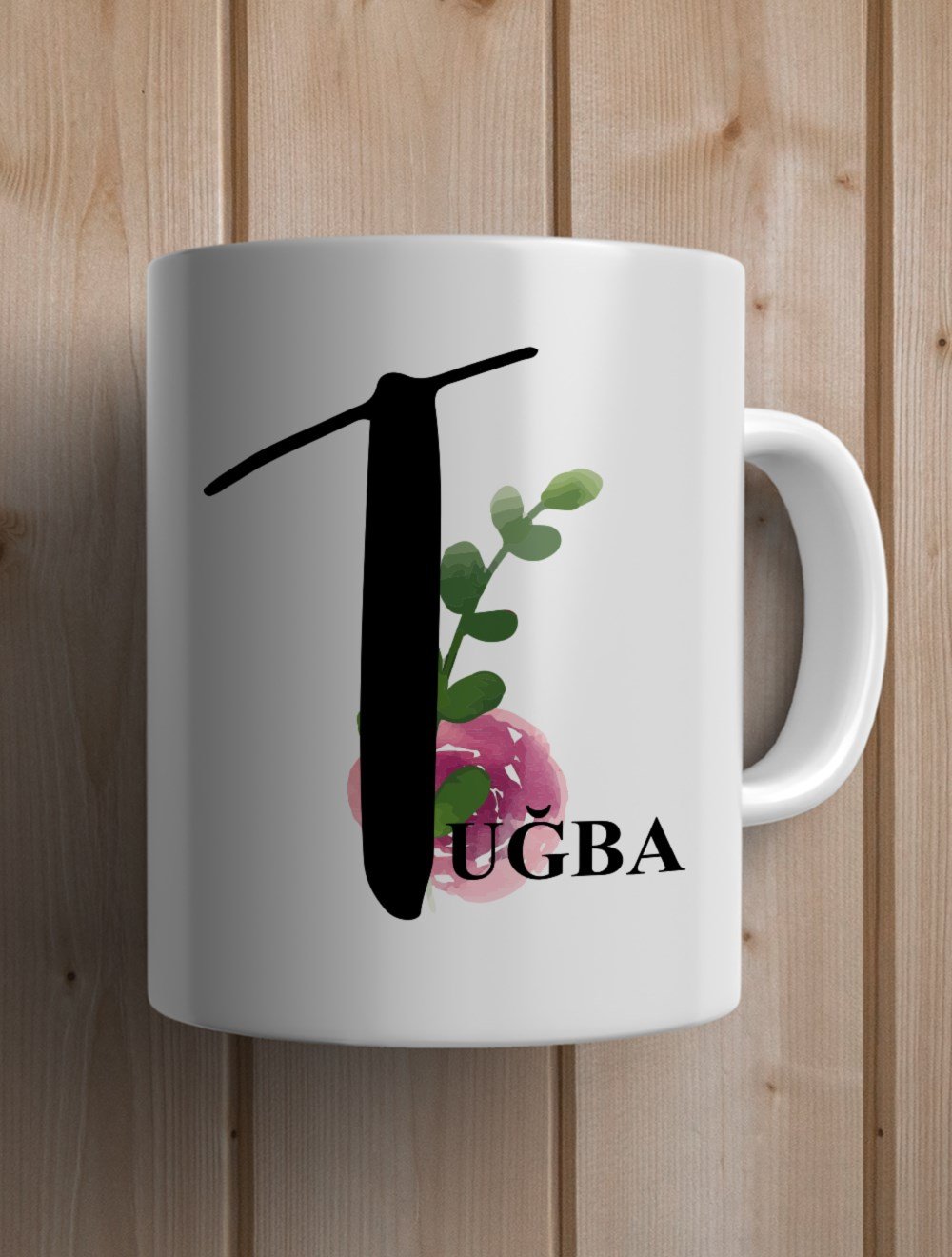 Harfli KupalarT BAŞ HARFLİ ÇİÇEK TASARIM KUPA