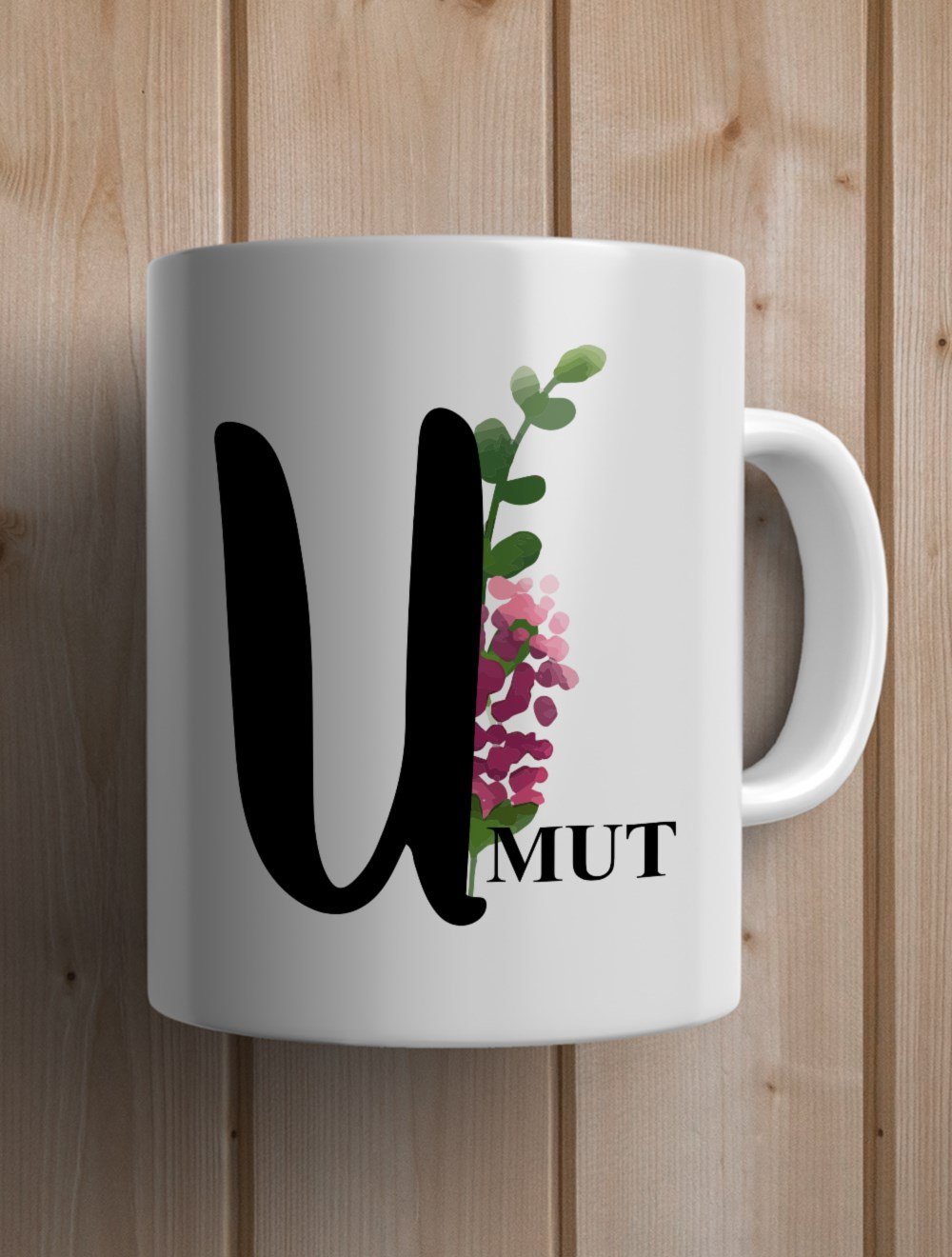 Harfli KupalarU BAŞ HARFLİ ÇİÇEK TASARIM KUPA